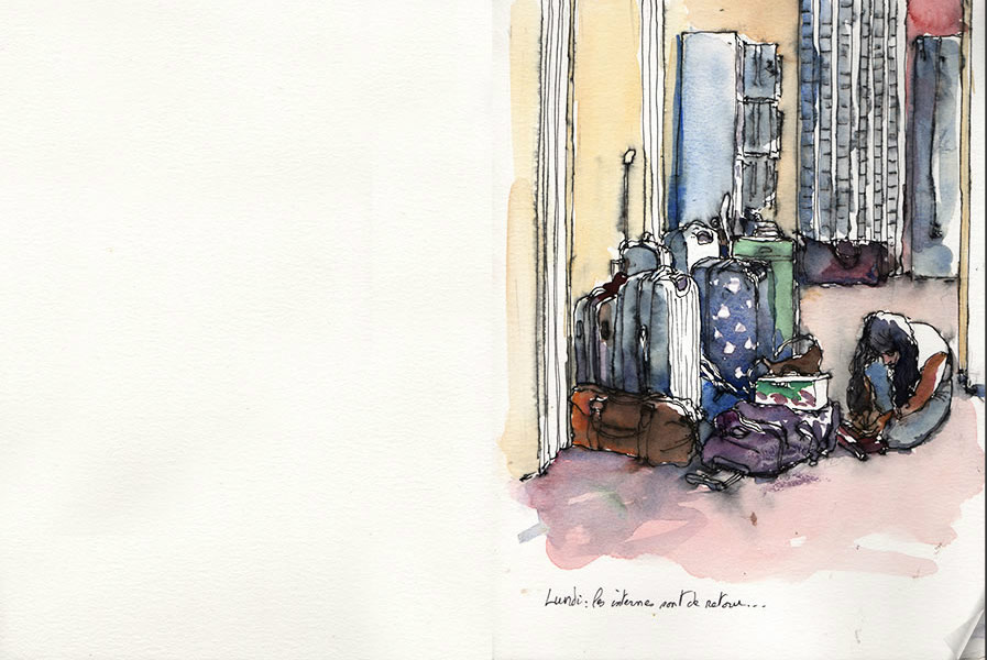 Carnet de voyage au lycée Ambroise Vollard, décembre 2015 , croquis aquarellés  Alain Ducros