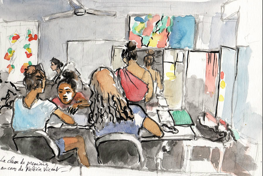 Carnet de voyage au lycée Ambroise Vollard, décembre 2015 , croquis aquarellés  Alain Ducros