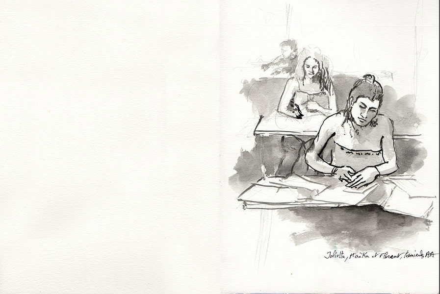 Carnet de voyage au lycée Ambroise Vollard, décembre 2015 , croquis aquarellés  Alain Ducros